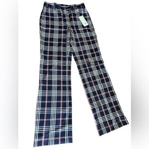 Andiata Women’s Virgin Wool Plaid Pants Navy Red White Size 38 (US 10) Trousers